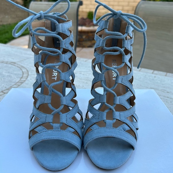 Light Blue Cut-Out Lace-Up Heels - Picture 3 of 10